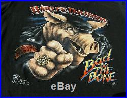 Vintage 1987 3D Emblem Harley Davidson Pig Bad to the Bone Hawg T shirt RARE