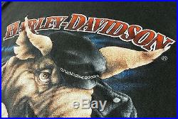 Vintage 1987 3D Emblem Harley Davidson Pig Bad to the Bone Hawg T shirt RARE