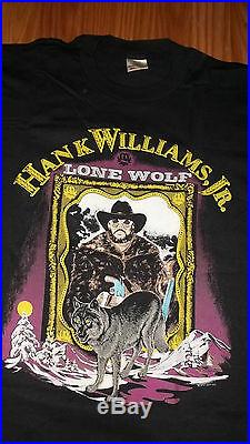 Vintage 1990 HANK WILLIAMS JR Concert LONE WOLF T-Shirt mens womens BOCEPHUS