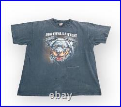 Vintage 1990's 3D Emblem Survival of The Fittest Rottweiler Big Dog Biker Tee XL