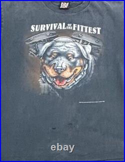 Vintage 1990's 3D Emblem Survival of The Fittest Rottweiler Big Dog Biker Tee XL