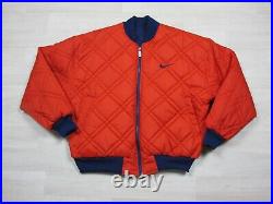 Vintage 1990's NIKE Swoosh Reversible Quilted Bomber Jacket Size (L) Orange/Blue