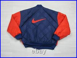 Vintage 1990's NIKE Swoosh Reversible Quilted Bomber Jacket Size (L) Orange/Blue