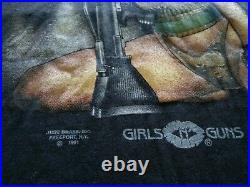Vintage 1991 3D Emblem Girls N Guns T Shirt Just Brass Vtg 90s Biker Harley