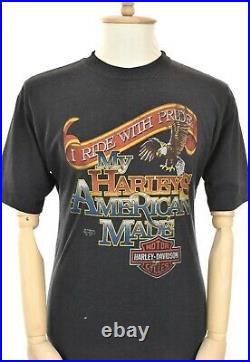 Vintage 1991 Men's 3D Emblem Harley Davidson'I Ride With Pride' T-Shirt S-M