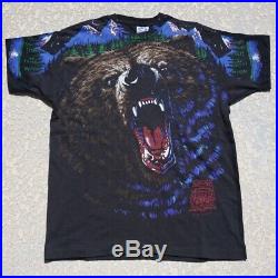 Vintage 1995 Liquid Blue Grizzly Bear All Over Print XL T-Shirt