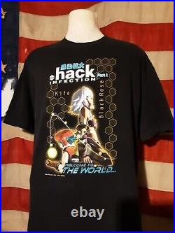Vintage 2002 2003 Y2K Hack Infection Anime T Shirt XL Nintendo Bandai Black Rose