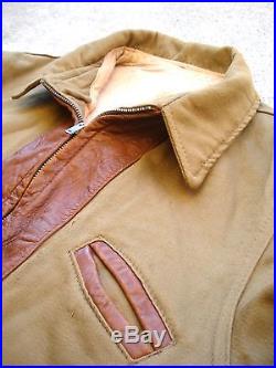 Vintage 30's 40's Leather trim twill Jacket Talon deco zipper norfolk riders