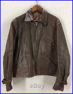 Vintage 30’s Brown Horsehide Leather Ball Chain Zipper Jacket Sz 46