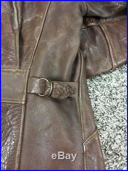 Vintage 30's Brown Horsehide Leather Ball Chain Zipper Jacket Sz 46