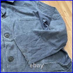 Vintage 40's Euro 3 Pocket Salt Pepper Work Cotton Chore Coat Jacket Medium