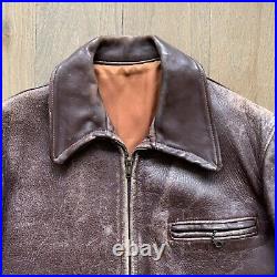 Vintage 40s 50s Brown Horsehide Leather Jacket Coat Side Belt S/M Workwear Moto