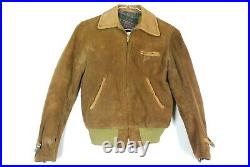 Vintage 40s Plaid Lined Leather Suede Rockabilly Jacket Ball Chain Brown Mens XS