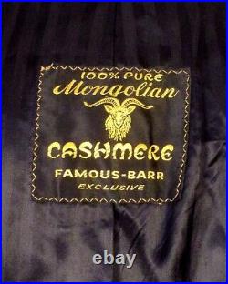 Vintage 50s 60s Clay Poole BESPOKE Black Mongolian Cashmere Overcoat Coat 42 R