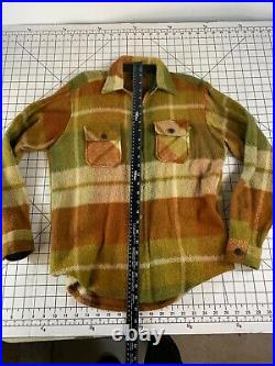 Vintage 50s 60s Wool Plaid Flannel USN CPO Coat Jacket Shirt Surf Stripe Atomic