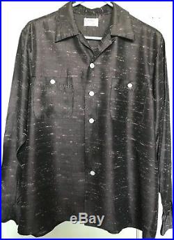 Vintage 50s Atomic Fleck Irridescent Rayon Silk Loop Rockabilly Shirt M