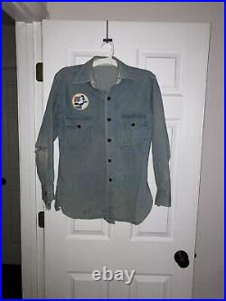 Vintage 50s Genuine Sanforized Denim Jean Shirt Sz L withRoadrunner Patch