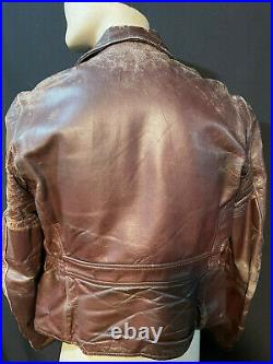 Vintage 50s Horsehide Motorcycle Leather Jacket Worn Bootlegger Half Belt Brown