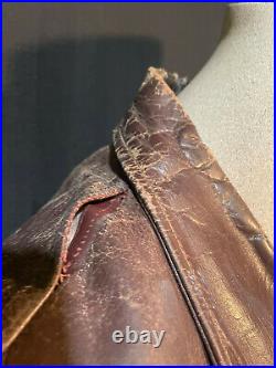 Vintage 50s Horsehide Motorcycle Leather Jacket Worn Bootlegger Half Belt Brown