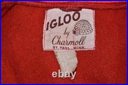 Vintage 50s IGLOO RED WOOL HOODED COLD WINTER JACKET USA METAL ZIPPER MEDIUM M