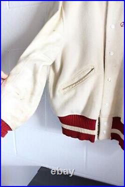 Vintage 50s Stanford Letterman Jacket Varsity 44 M/L Beige Red Whiting