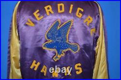 Vintage 50s VERDIGRE HAWKS FOOTBALL SATIN REVERSIBLE BLUE GOLD SNAP UP JACKET L