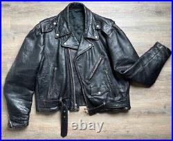 Vintage 60's Black Leather Motorcycle Jacket with Serval Zippers size Large