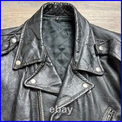 Vintage 60's Black Leather Motorcycle Jacket with Serval Zippers size Large