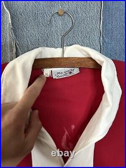 Vintage 60's King Louie Flock Chain Stitch Bowling Shirt Large Red XL Rayon