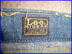 Vintage 60's LEE RIDERS Selvedge Denim Sanforized Men's Jeans Leather Patch 33