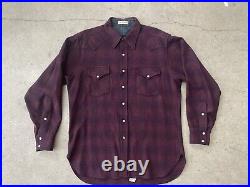 Vintage 60's Pendleton Western Shirt Shadow Plaid Sz Large Pearl Snap Buttons