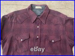 Vintage 60's Pendleton Western Shirt Shadow Plaid Sz Large Pearl Snap Buttons