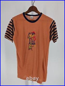 Vintage 60s 70s Boho Embroidered Busker Monkey Musician 5050 Artisan T Shirt M