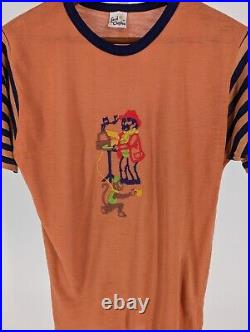 Vintage 60s 70s Boho Embroidered Busker Monkey Musician 5050 Artisan T Shirt M