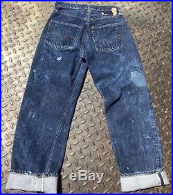 Vintage 60s Big E Levis 501 Jeans 2 Tabs Selvage Single Stitch W 27 L 26
