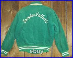 Vintage 60s Camden Catholic HS Green Corduroy Varsity Jacket Bell Helmets Patch