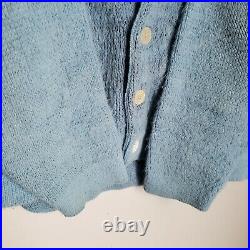 Vintage 60s Campus Mohair Cardigan Cobain Sweater Grunge Fuzzy Men's Medium Blue
