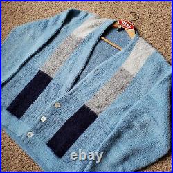 Vintage 60s Campus Mohair Cardigan Cobain Sweater Grunge Fuzzy Men's Medium Blue