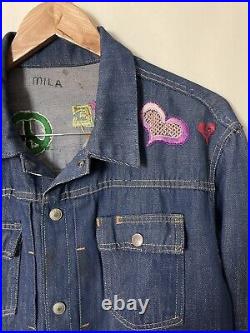 Vintage 60s Embroidered Hippie Pleated Denim Jean Jacket JC Penny