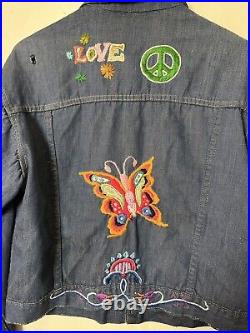 Vintage 60s Embroidered Hippie Pleated Denim Jean Jacket JC Penny