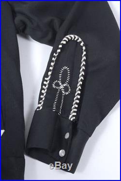 Vintage 60s H Bar C Black Rayon Gabardine Ricky Jacket White Embroidery M HBarC