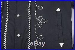 Vintage 60s H Bar C Black Rayon Gabardine Ricky Jacket White Embroidery M HBarC