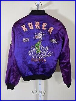 Vintage 60s Korea Souvenir Military Army Tour Jacket Embroidered Dragon Purple