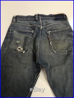 Vintage 60s Levis 501 Selvedge Red Line Denim Jeans Big E hidden back rivets