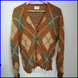 Vintage 60s Mohair Cardigan Cobain Sweater Grunge Fuzzy Men's Medium Argyle