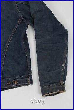 Vintage 60s Roebucks Denim Pleated Jean Jacket Dark Indigo Zipper Pocket Coat