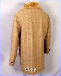 Vintage 60s Van Heusen SUPERB Brown Tweed Windowpane Coat Quilted Faux Fur 42