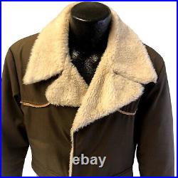 Vintage 70's Brown Cowboy Western Fleece Sherpa Lined Coat Rancher Work Jacket L