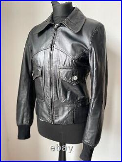 Vintage 70's Leather Jacket Black HEDI size XS-S 36-38 Mod Celine
