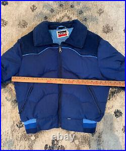 Vintage 70s 80s Men Levi Ski Down Blue Color Block Winter Coat Jacket Large L